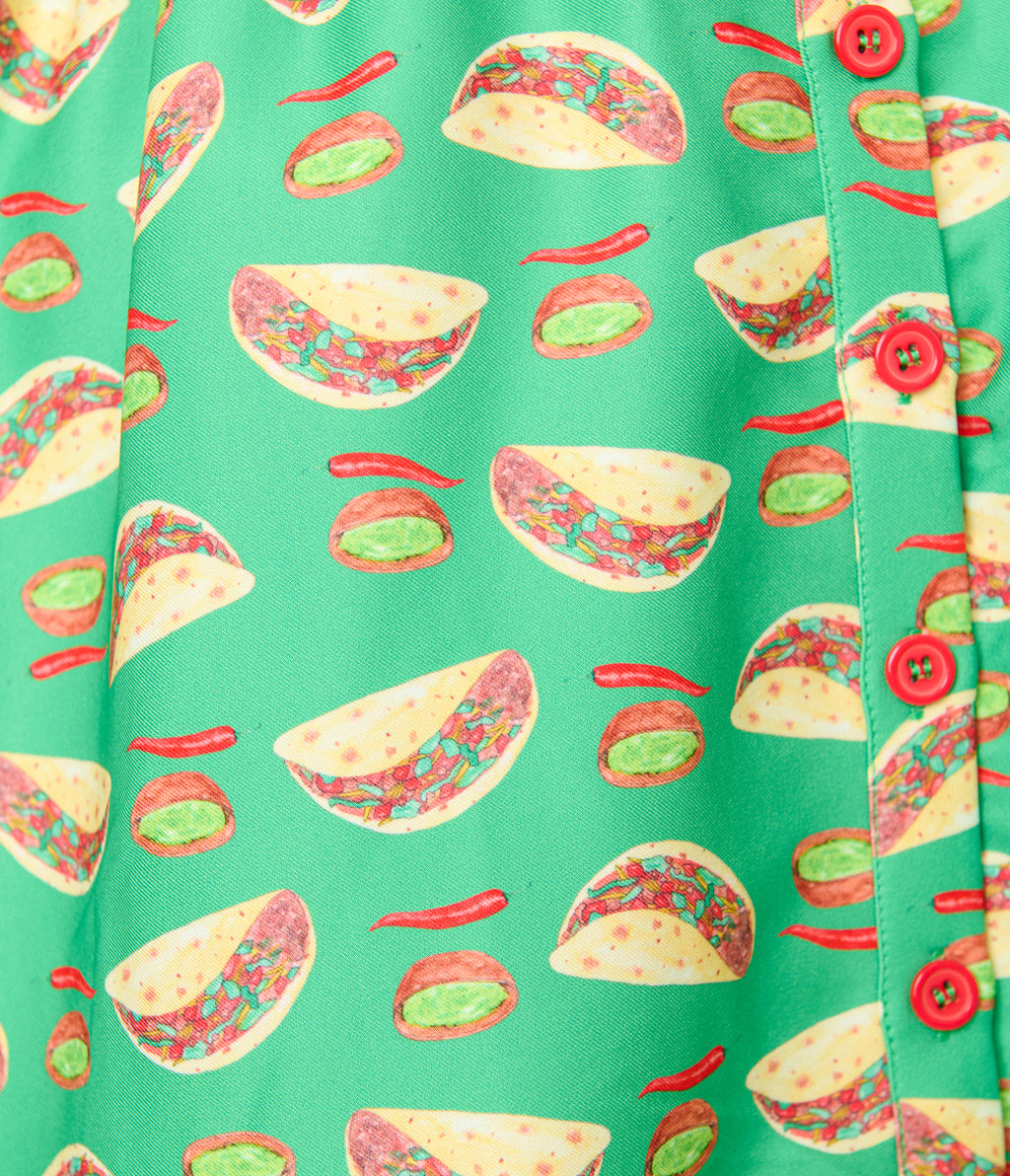 Unique Vintage Plus Size Green Taco Print Swing Dress
