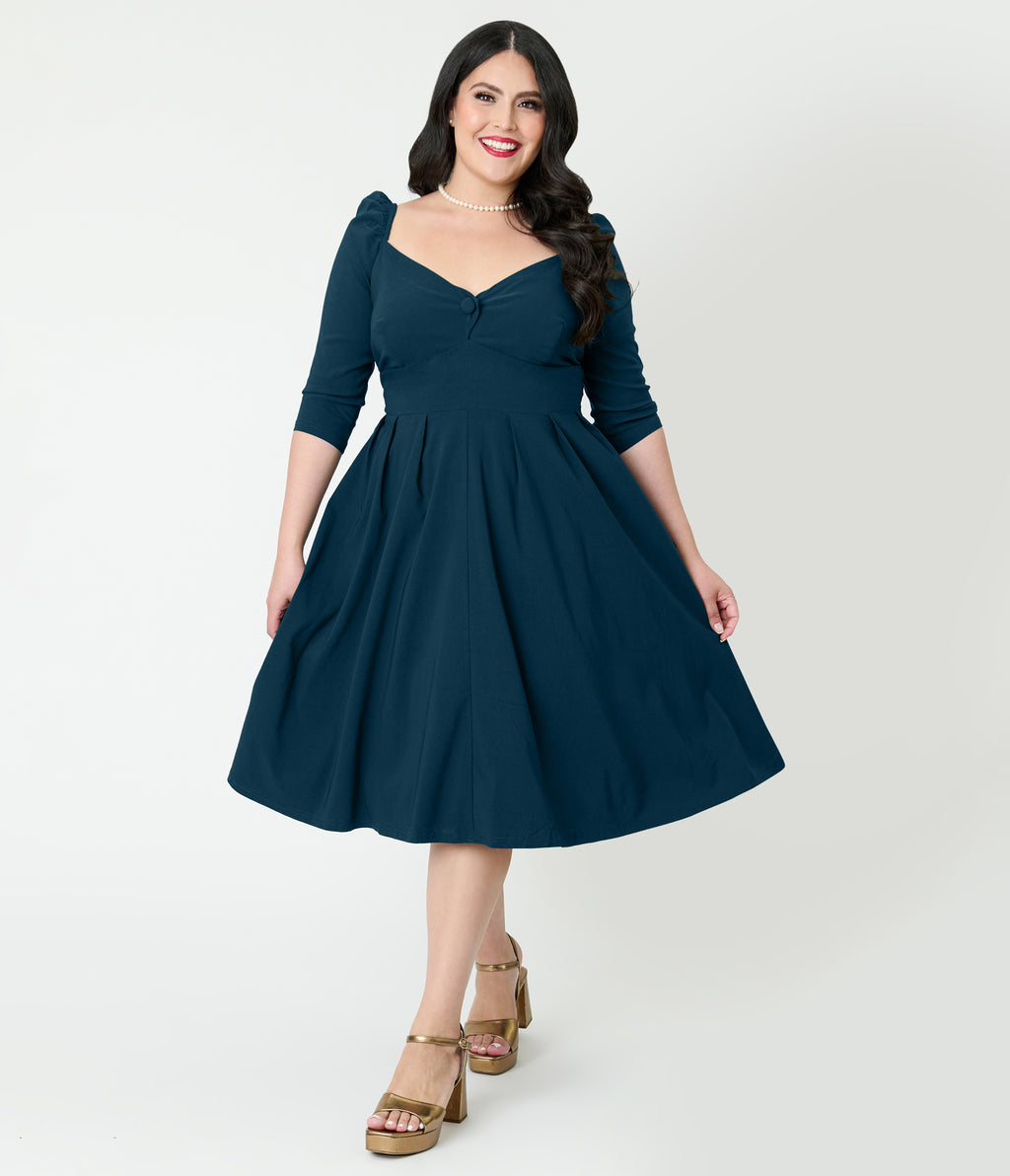 Unique Vintage Plus Size Teal Lamar Swing Dress