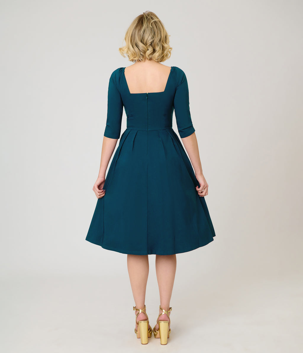 Unique Vintage Teal Lamar Swing Dress