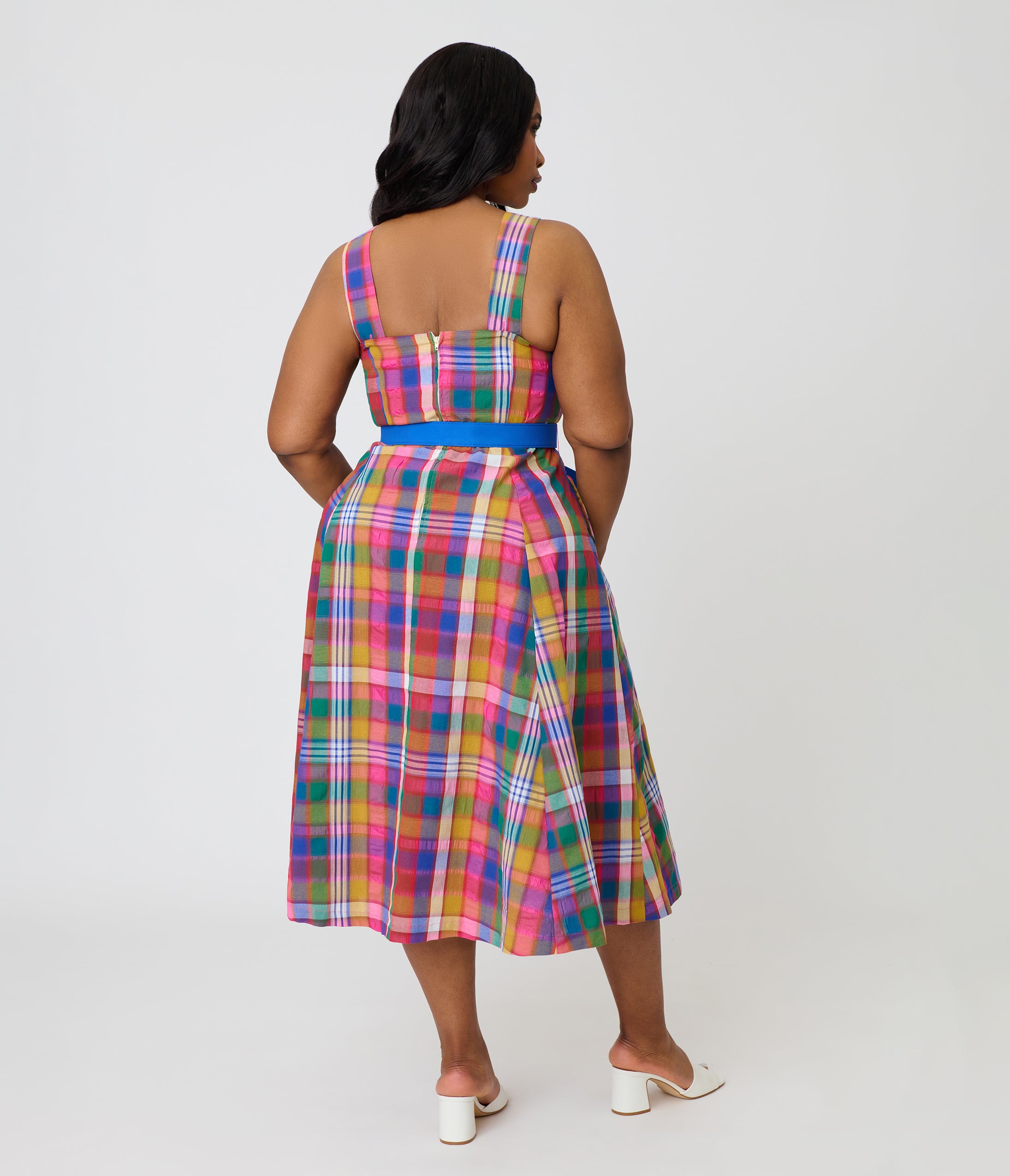 Unique Vintage Plus Size Madras Plaid Picnic Perfect Midi Dress