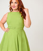 Unique Vintage Plus Size Chartreuse Sleeveless Devon Swing Dress