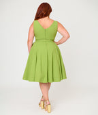 Unique Vintage Plus Size Chartreuse Sleeveless Devon Swing Dress