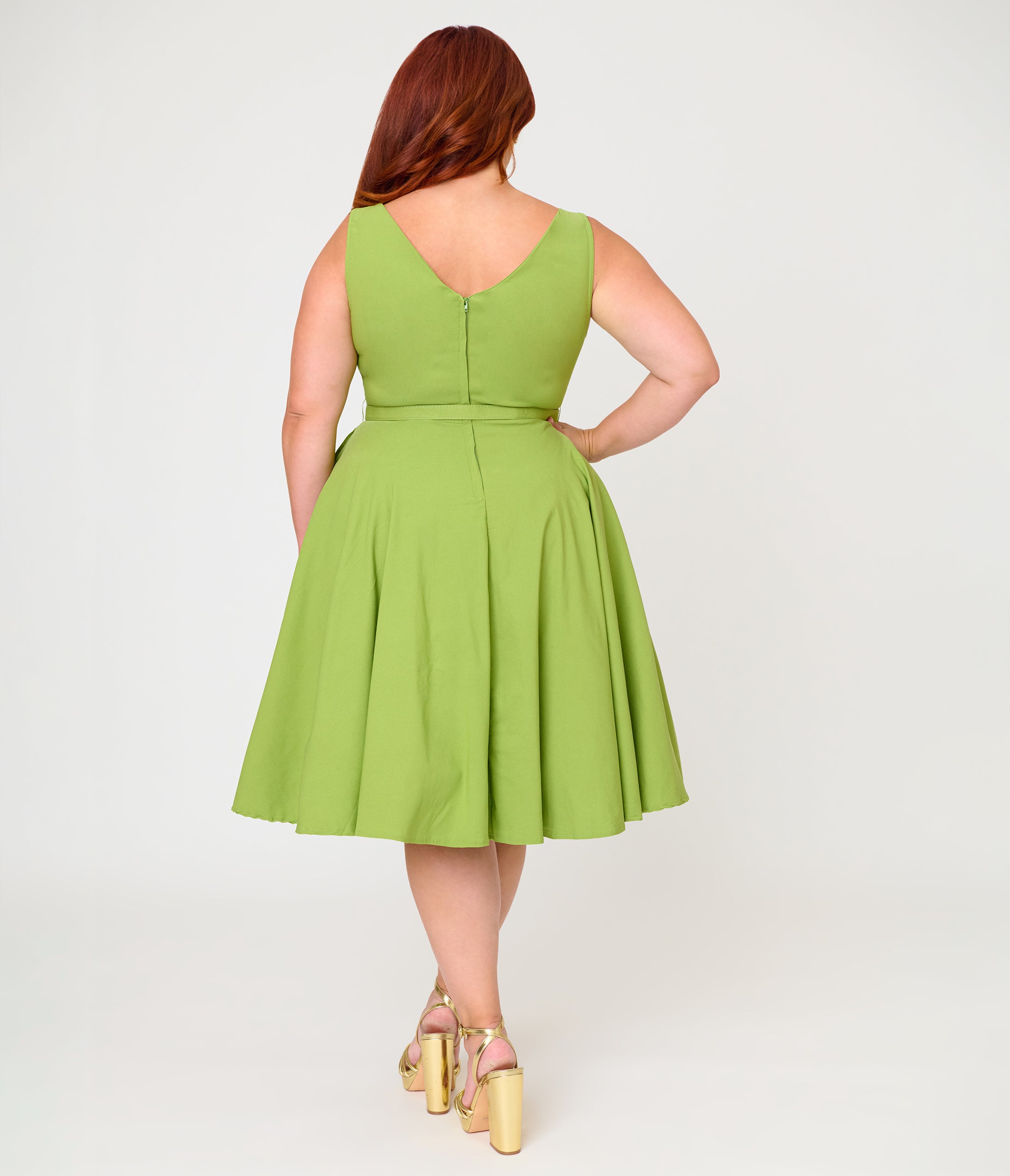 Unique Vintage Plus Size Chartreuse Sleeveless Devon Swing Dress