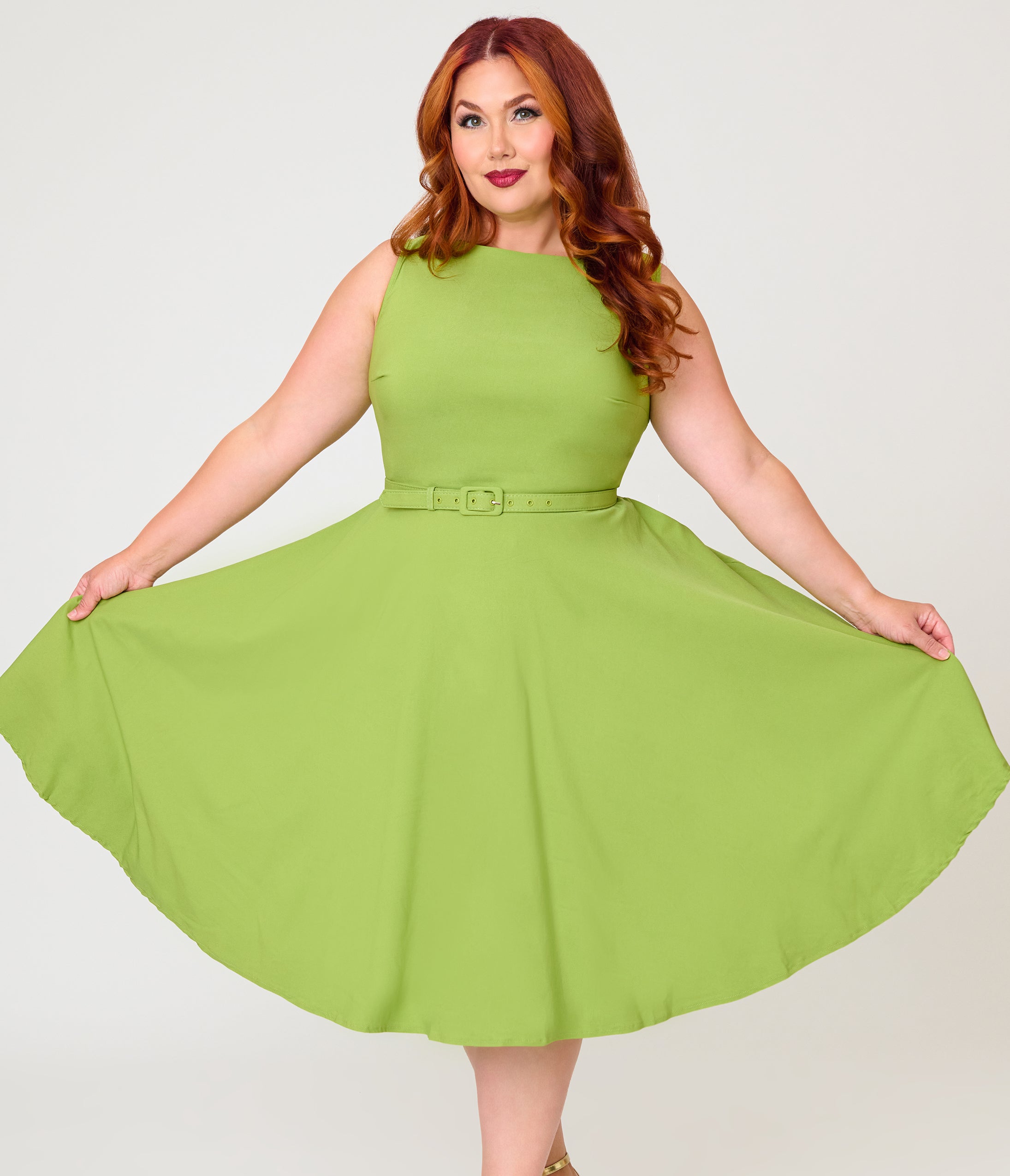 Unique Vintage Plus Size Chartreuse Sleeveless Devon Swing Dress