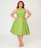 Unique Vintage Plus Size Chartreuse Sleeveless Devon Swing Dress