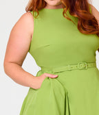 Unique Vintage Plus Size Chartreuse Sleeveless Devon Swing Dress
