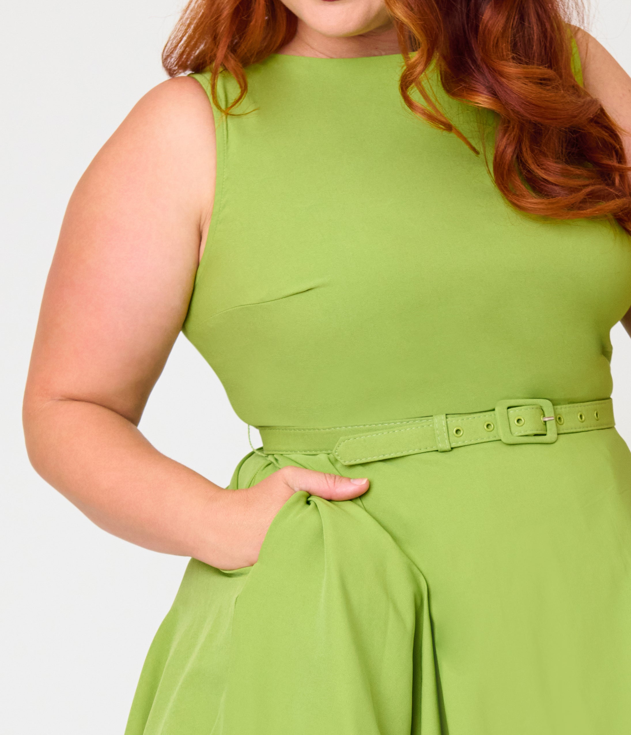 Unique Vintage Plus Size Chartreuse Sleeveless Devon Swing Dress