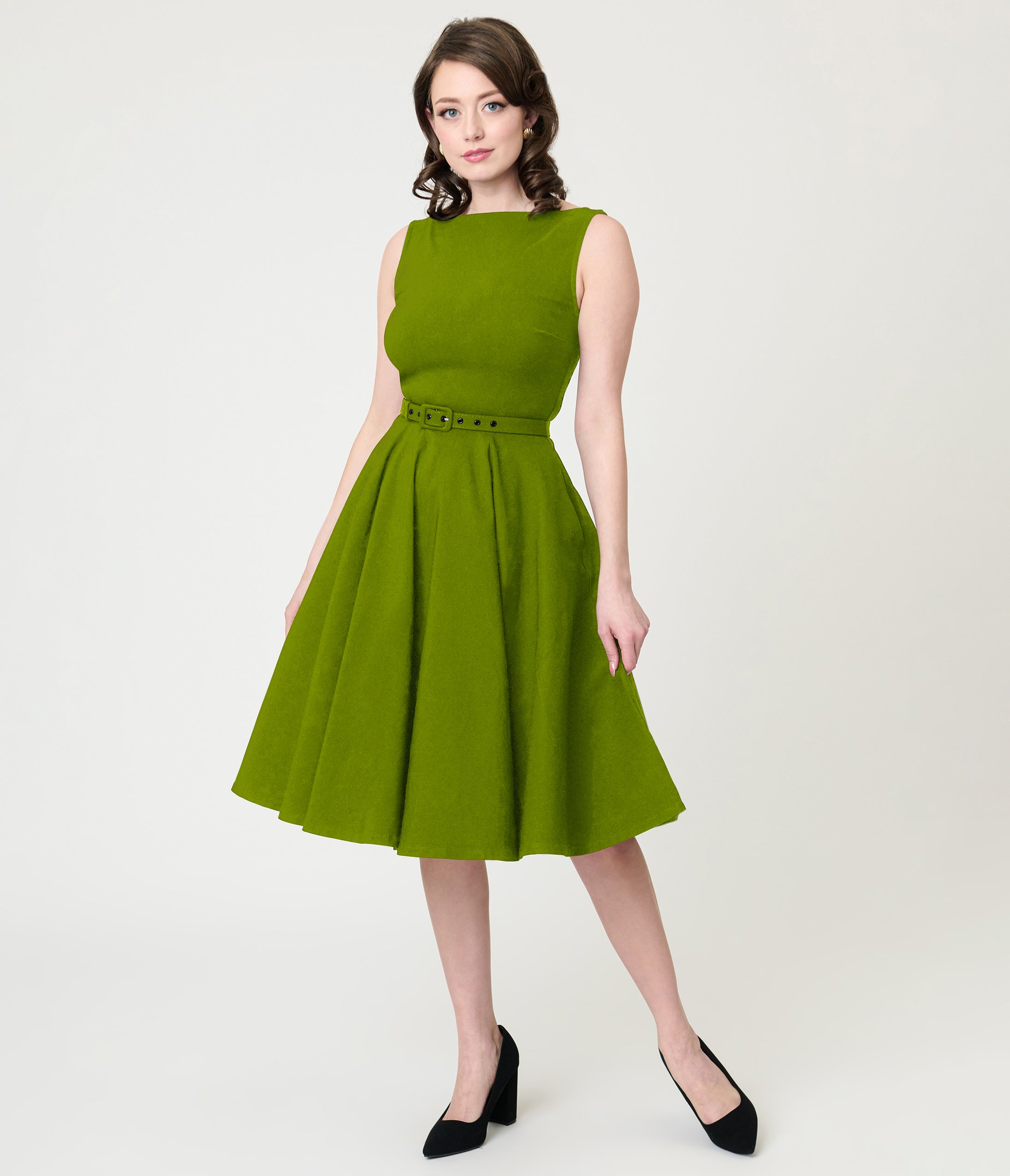 Unique Vintage Chartreuse Sleeveless Devon Swing Dress