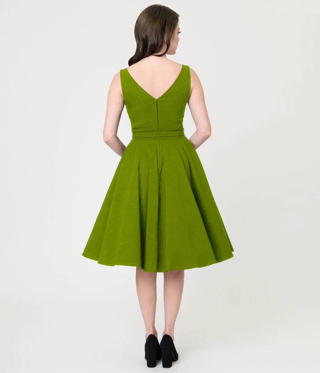 Unique Vintage Chartreuse Sleeveless Devon Swing Dress