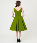 Unique Vintage Chartreuse Sleeveless Devon Swing Dress