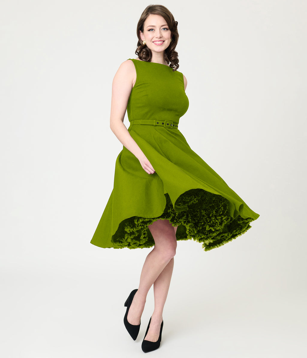 Unique Vintage Chartreuse Sleeveless Devon Swing Dress