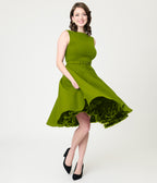 Unique Vintage Chartreuse Sleeveless Devon Swing Dress