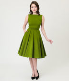 Unique Vintage Chartreuse Sleeveless Devon Swing Dress