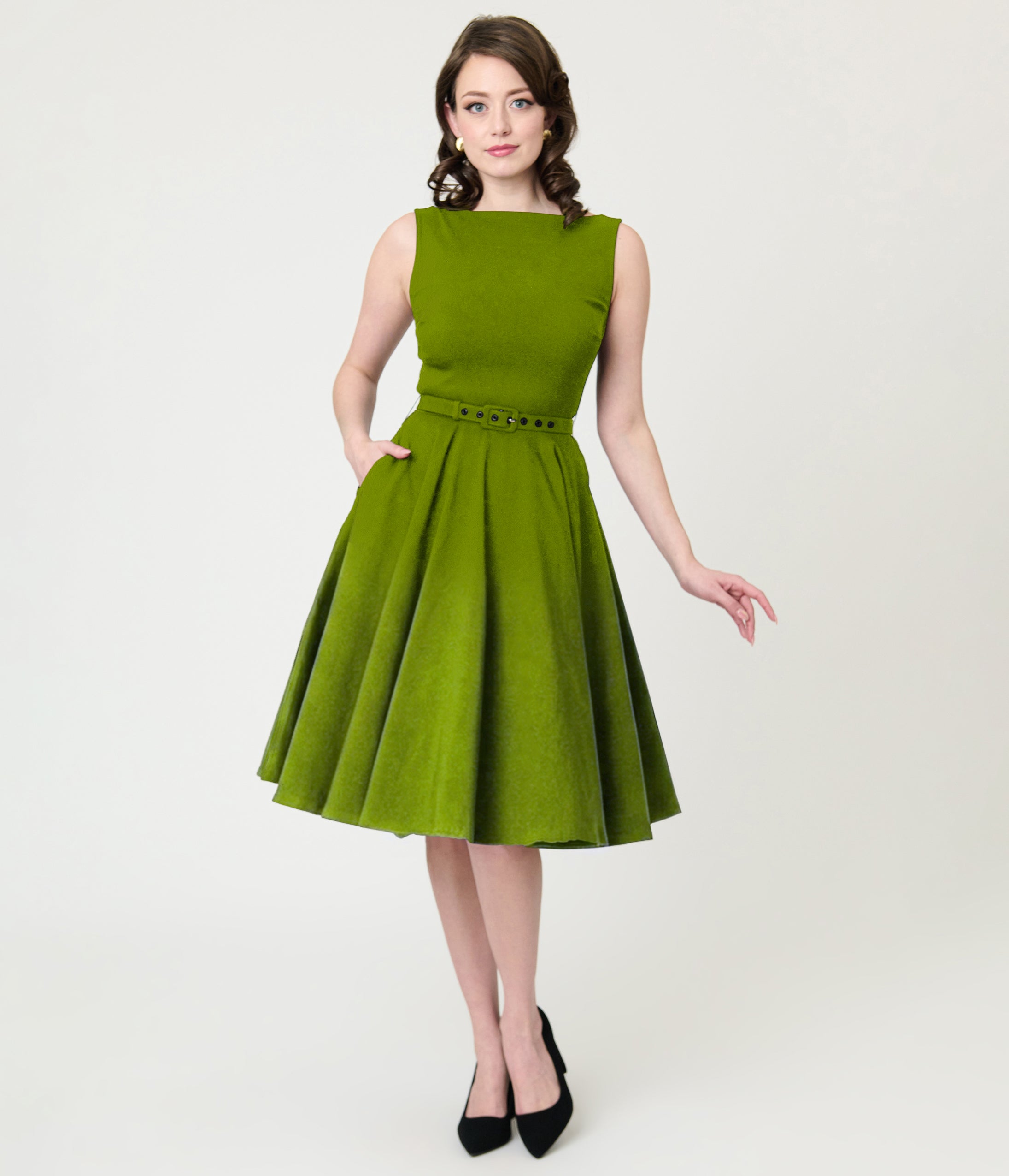 Unique Vintage Chartreuse Sleeveless Devon Swing Dress