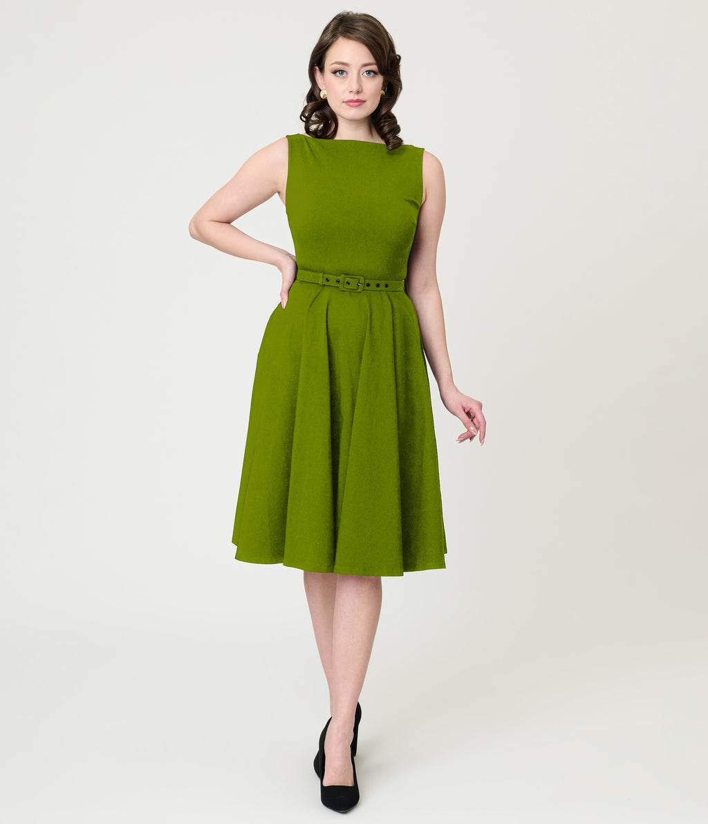 Unique Vintage Chartreuse Sleeveless Devon Swing Dress