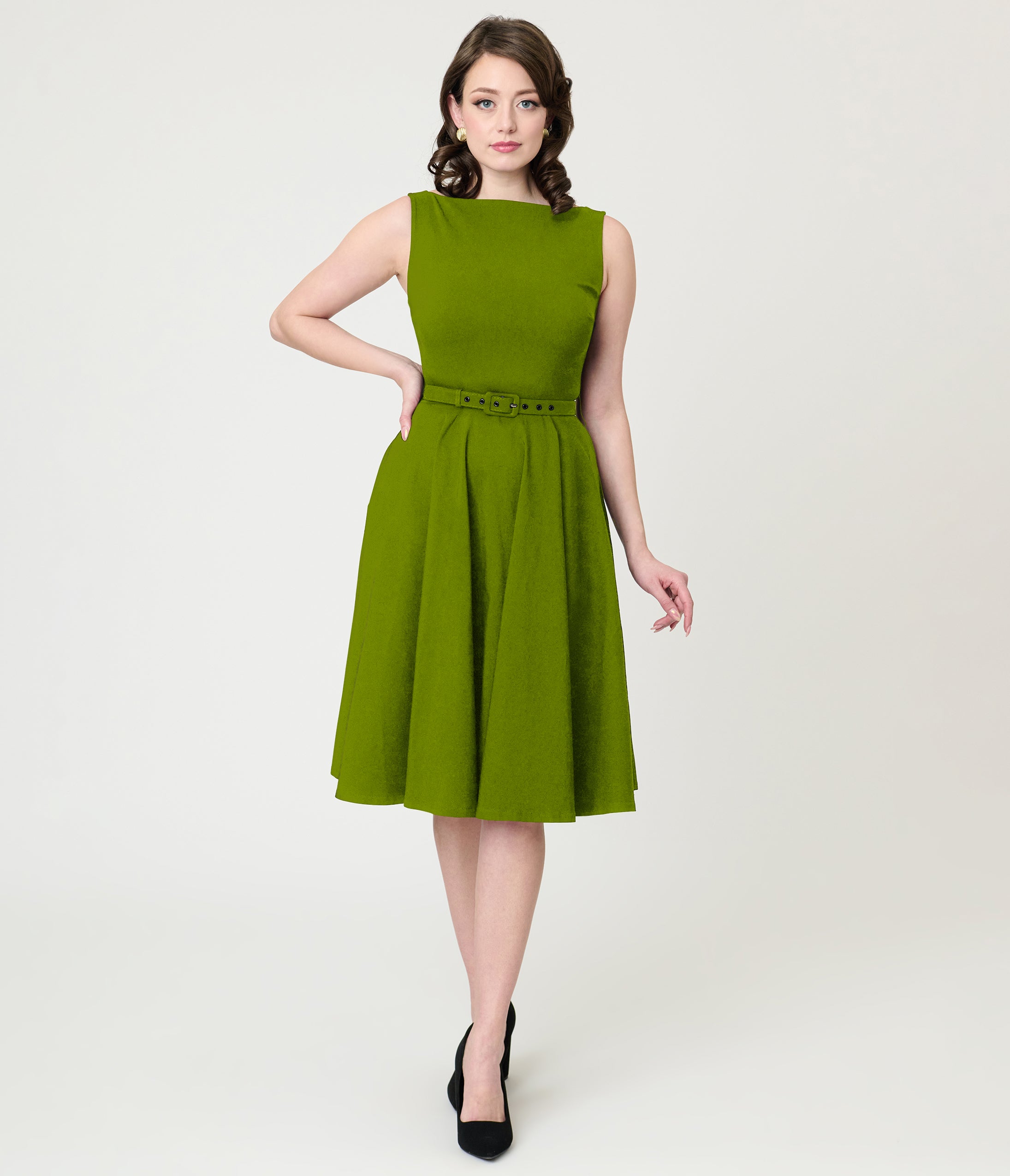 Unique Vintage Chartreuse Sleeveless Devon Swing Dress