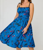 Unique Vintage Blue Sea Creatures Sleeveless Swing Dress