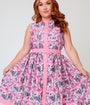 Unique Vintage Plus Size Pink Mythical Creatures Sleeveless Button Swing Dress