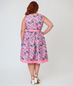 Unique Vintage Plus Size Pink Mythical Creatures Sleeveless Button Swing Dress