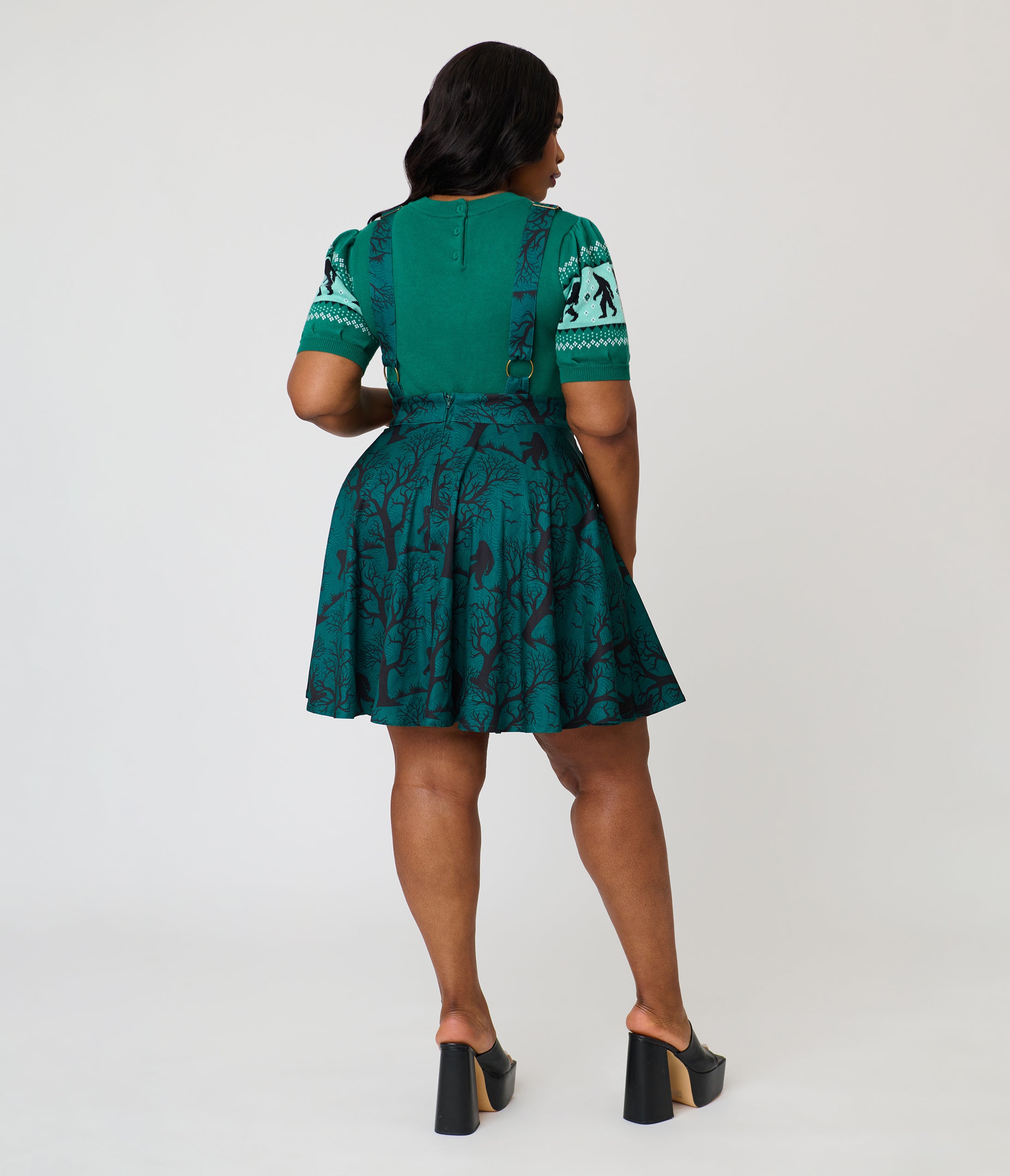 Unique Vintage Plus Size Forest Green Sasquatch Brionne Pinafore Skirt