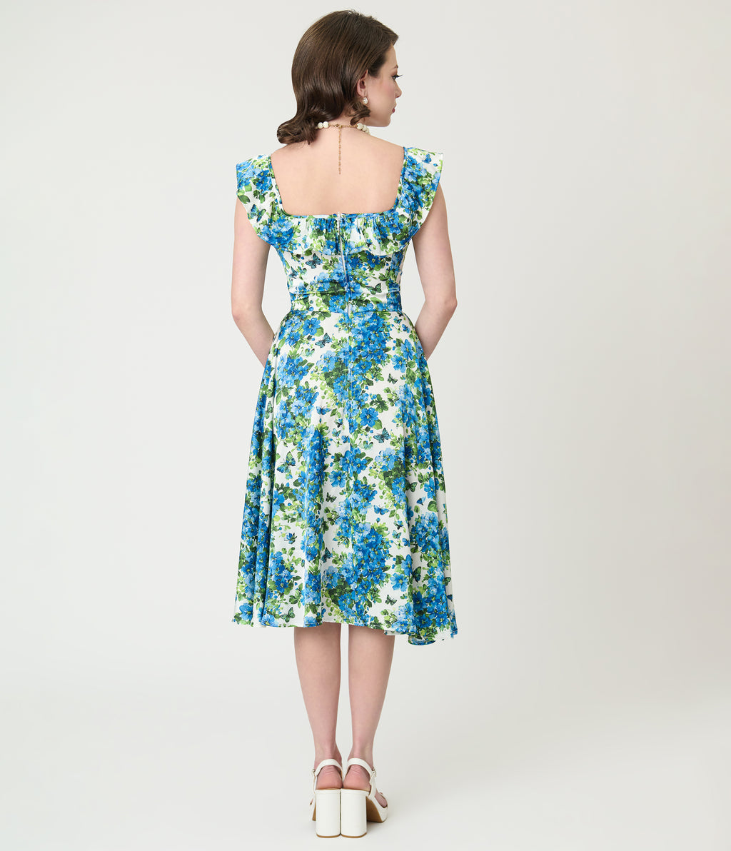 Magnolia Place Blue Floral Barbara Swing Dress