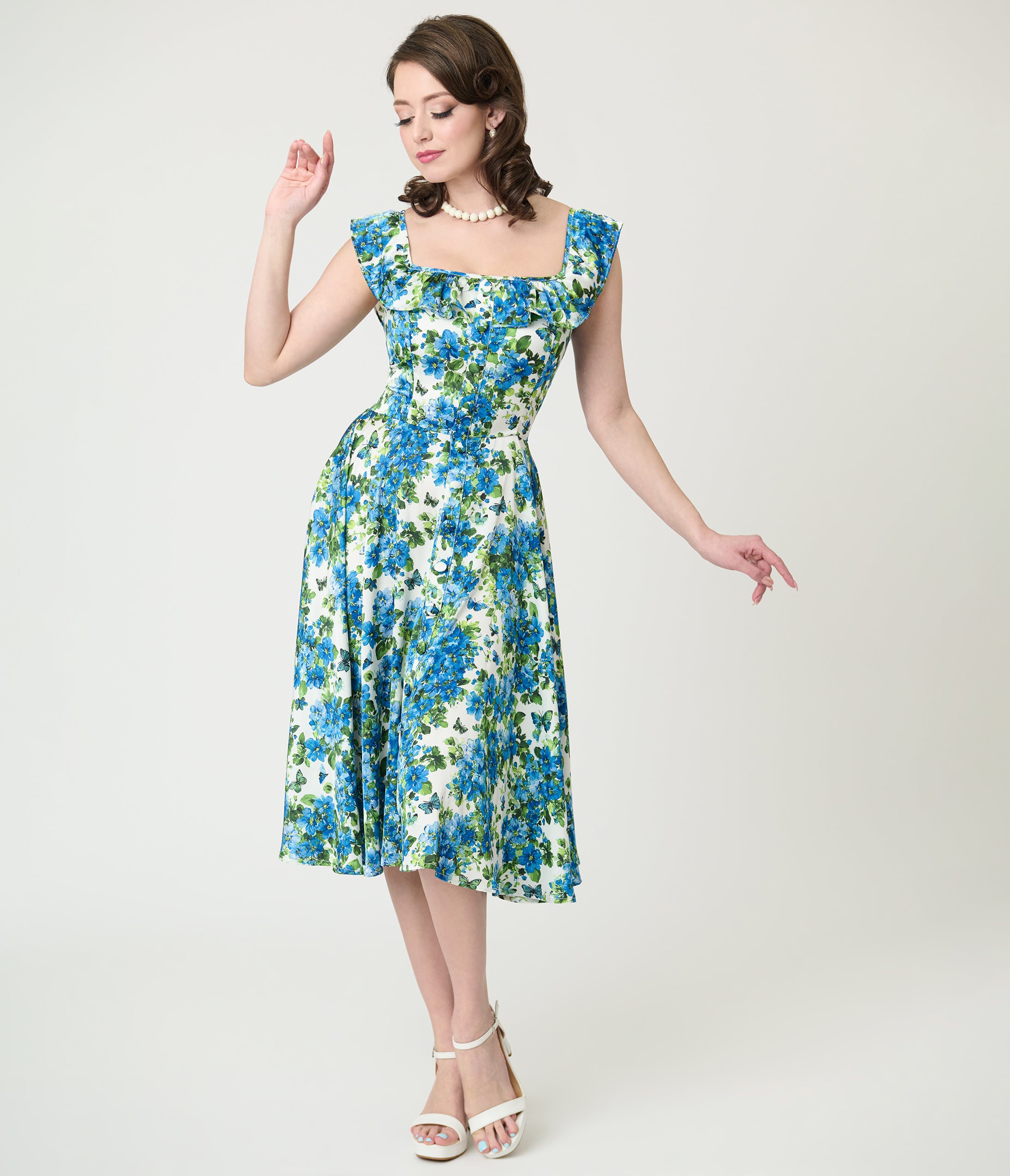 Magnolia Place Blue Floral Barbara Swing Dress
