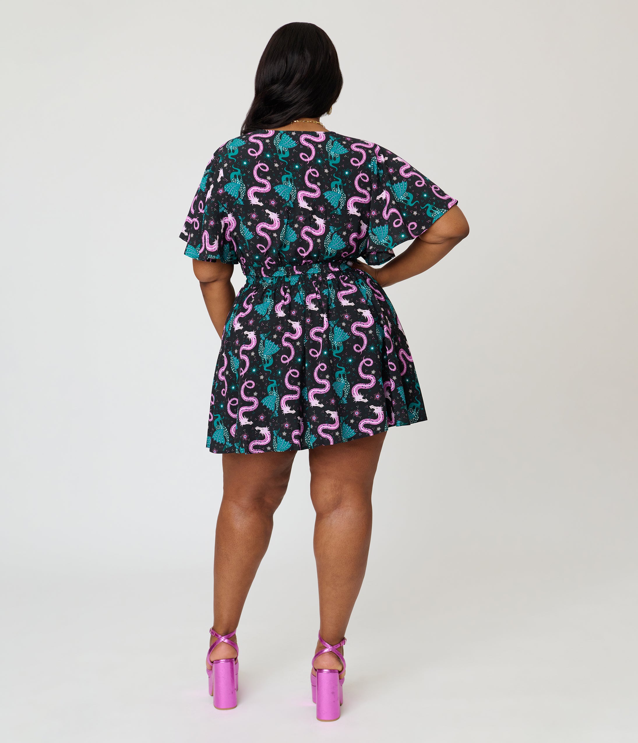 Unique Vintage Plus Size Black Dragon Print Daryl Skort