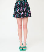 Unique Vintage Black Dragon Print Daryl Skort