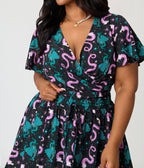 Unique Vintage Plus Size Black Dragon Print Dottie Crop Top