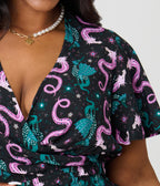 Unique Vintage Plus Size Black Dragon Print Dottie Crop Top