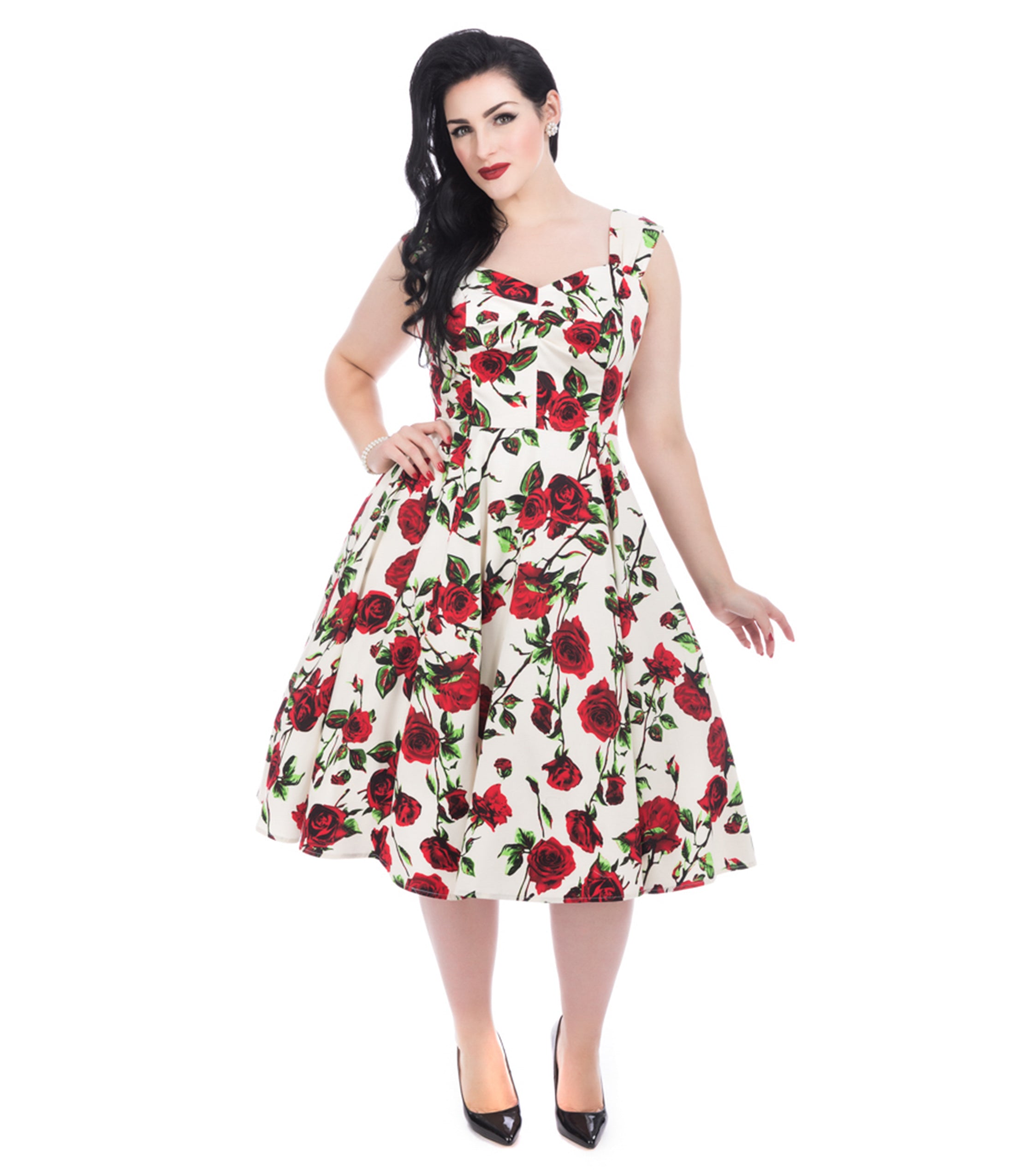 Plus Size 1950s Rose Floral Summer Dress