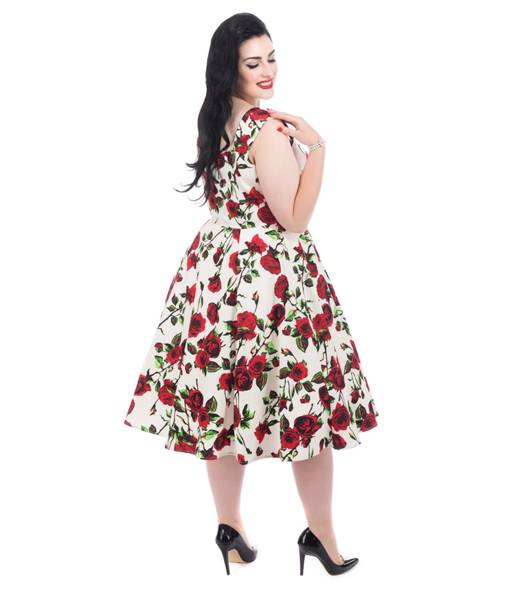 Plus Size 1950s Rose Floral Summer Dress
