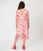 Pink Strawberry Sequin Mesh Midi Dress