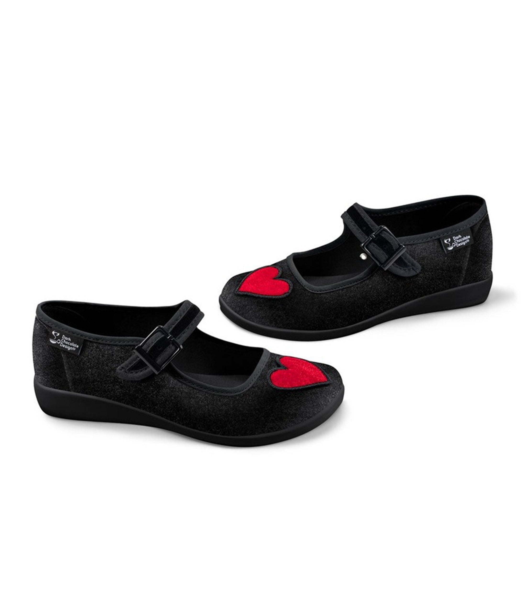 Chocolaticas® Black & Red Heart Velvet Mary Jane Flats