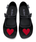 Chocolaticas® Black & Red Heart Velvet Mary Jane Flats