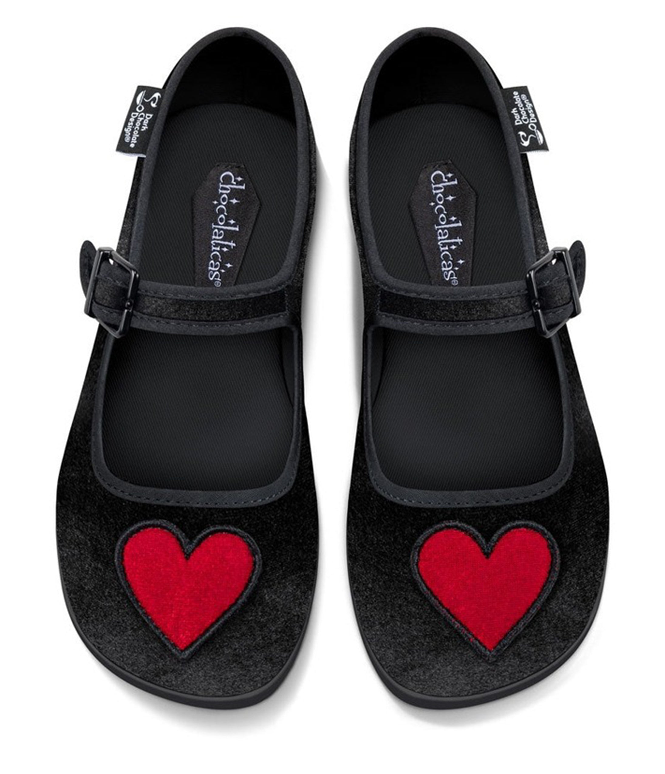 Chocolaticas® Black & Red Heart Velvet Mary Jane Flats