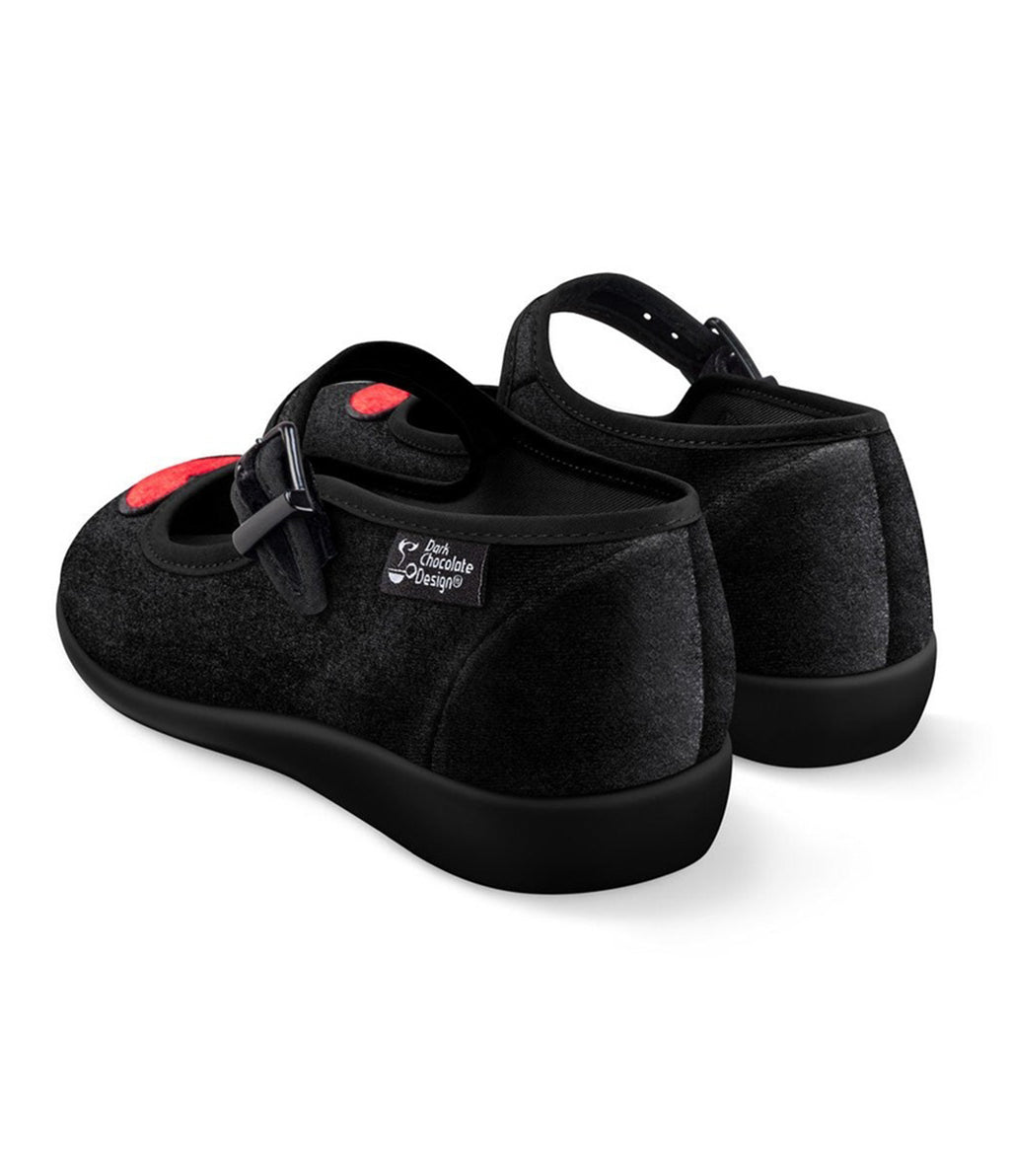 Chocolaticas® Black & Red Heart Velvet Mary Jane Flats