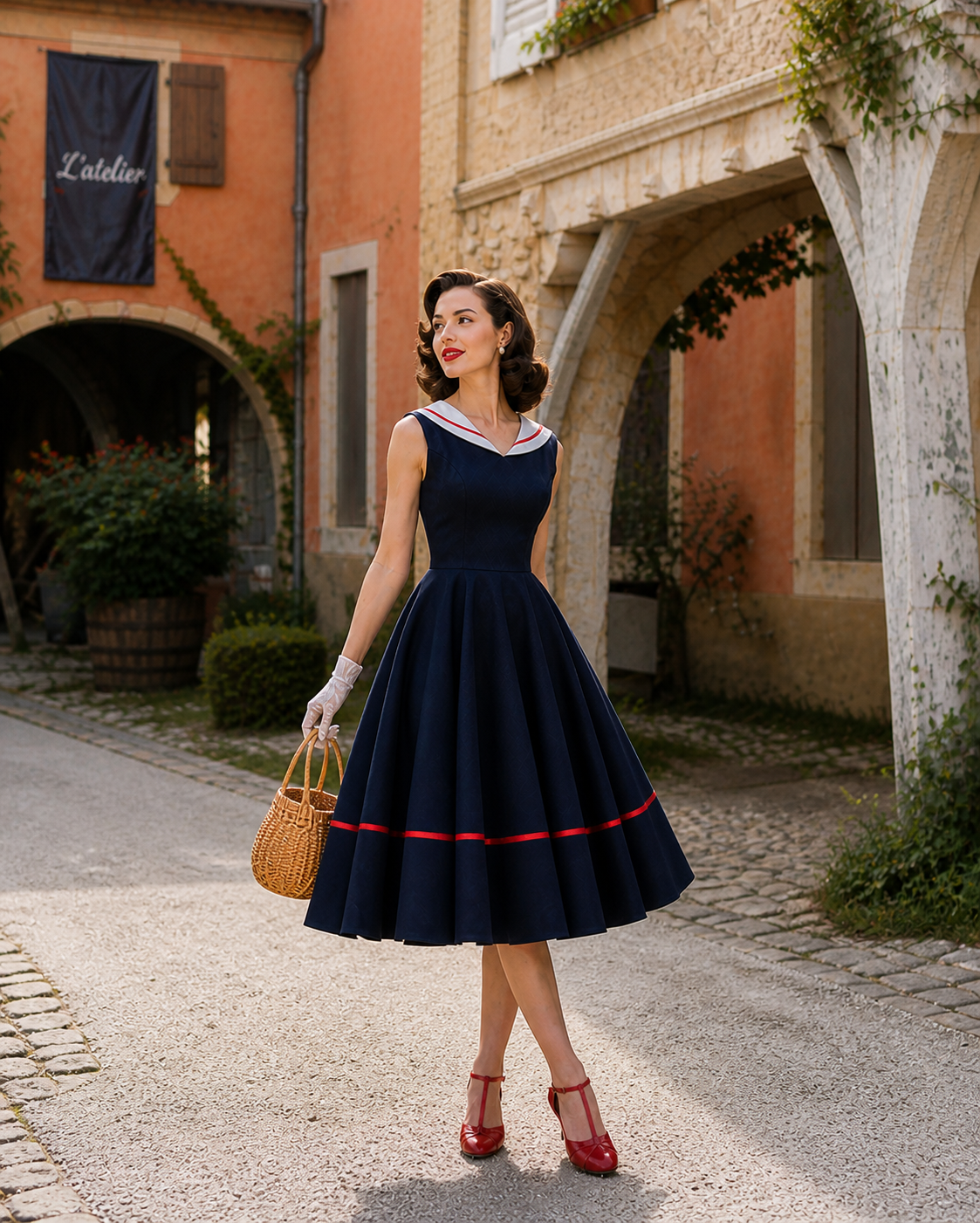 Navy Blue Sailor Collar Swing Dress
