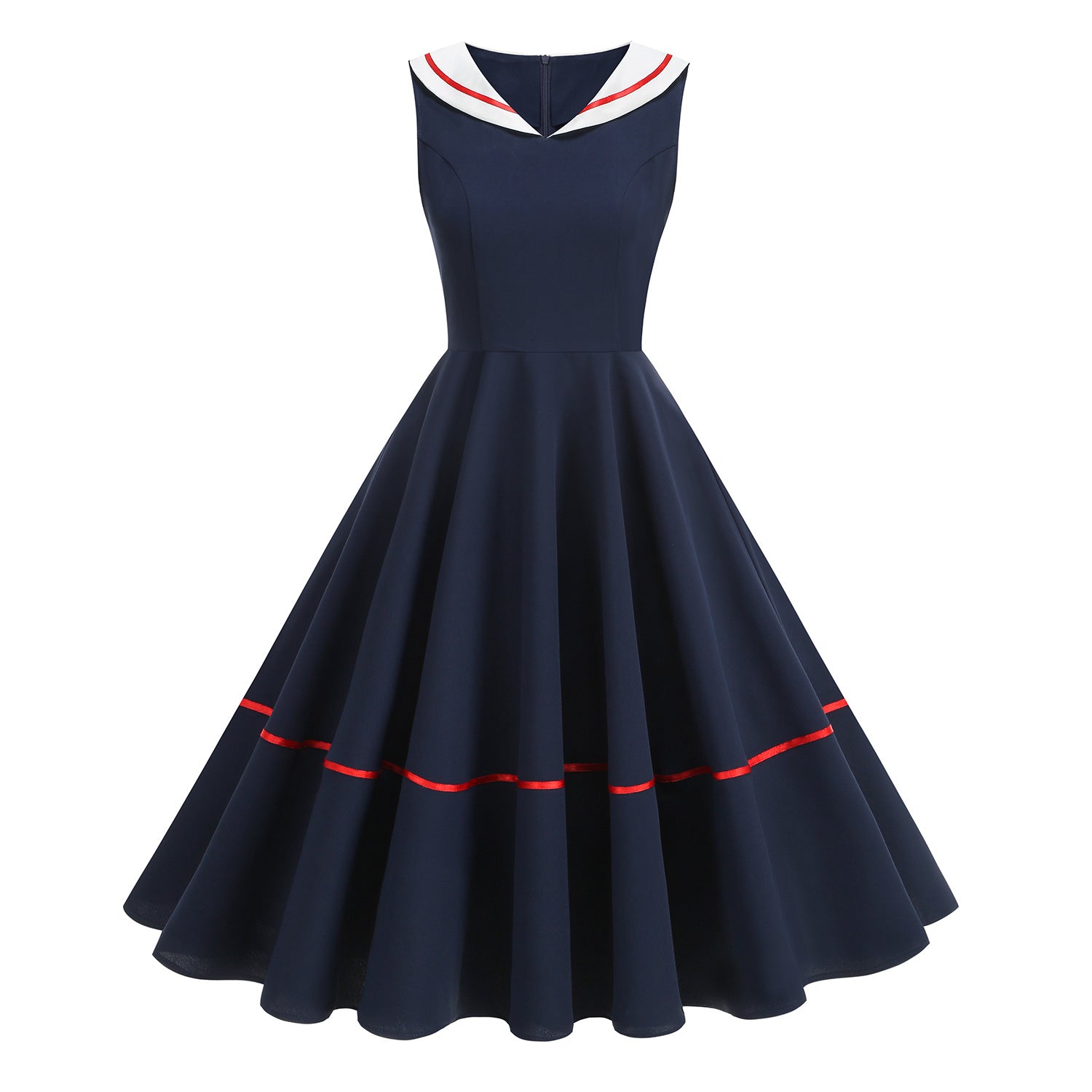 Navy Blue Sailor Collar Swing Dress