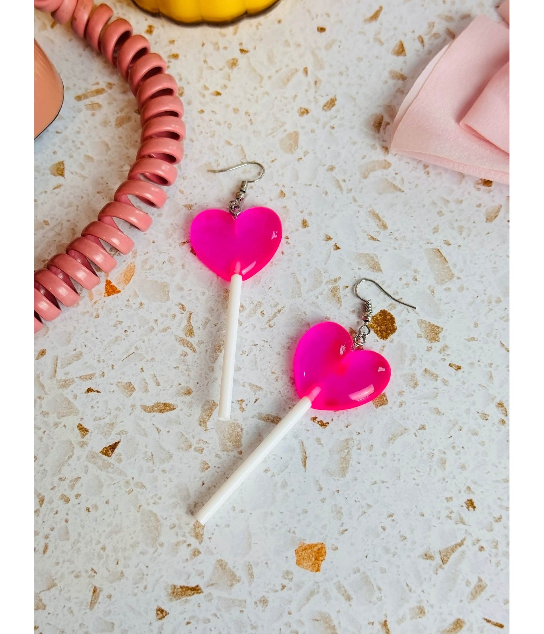 Pink Heart Lolli Earrings