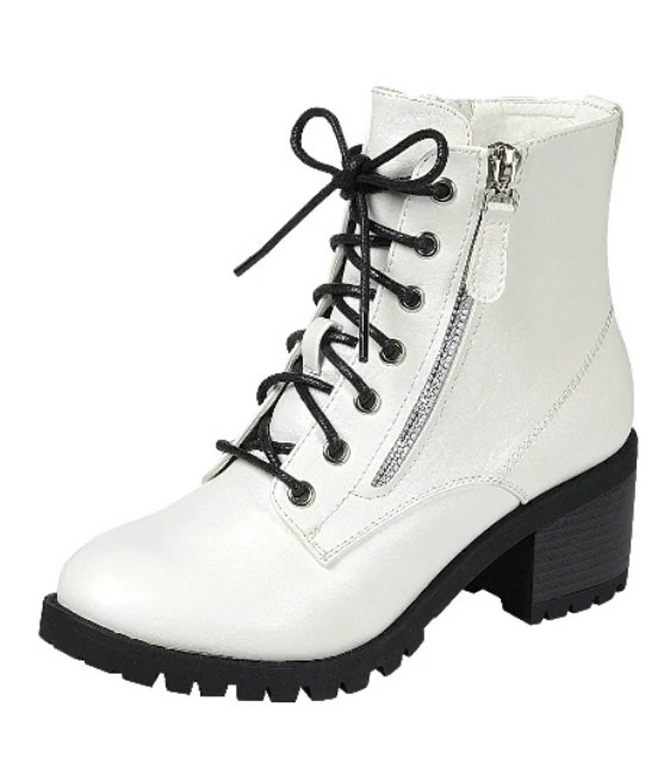 White Patent Leatherette Combat Boots