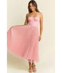 Light Pink Pleated Tulle Midi Dress