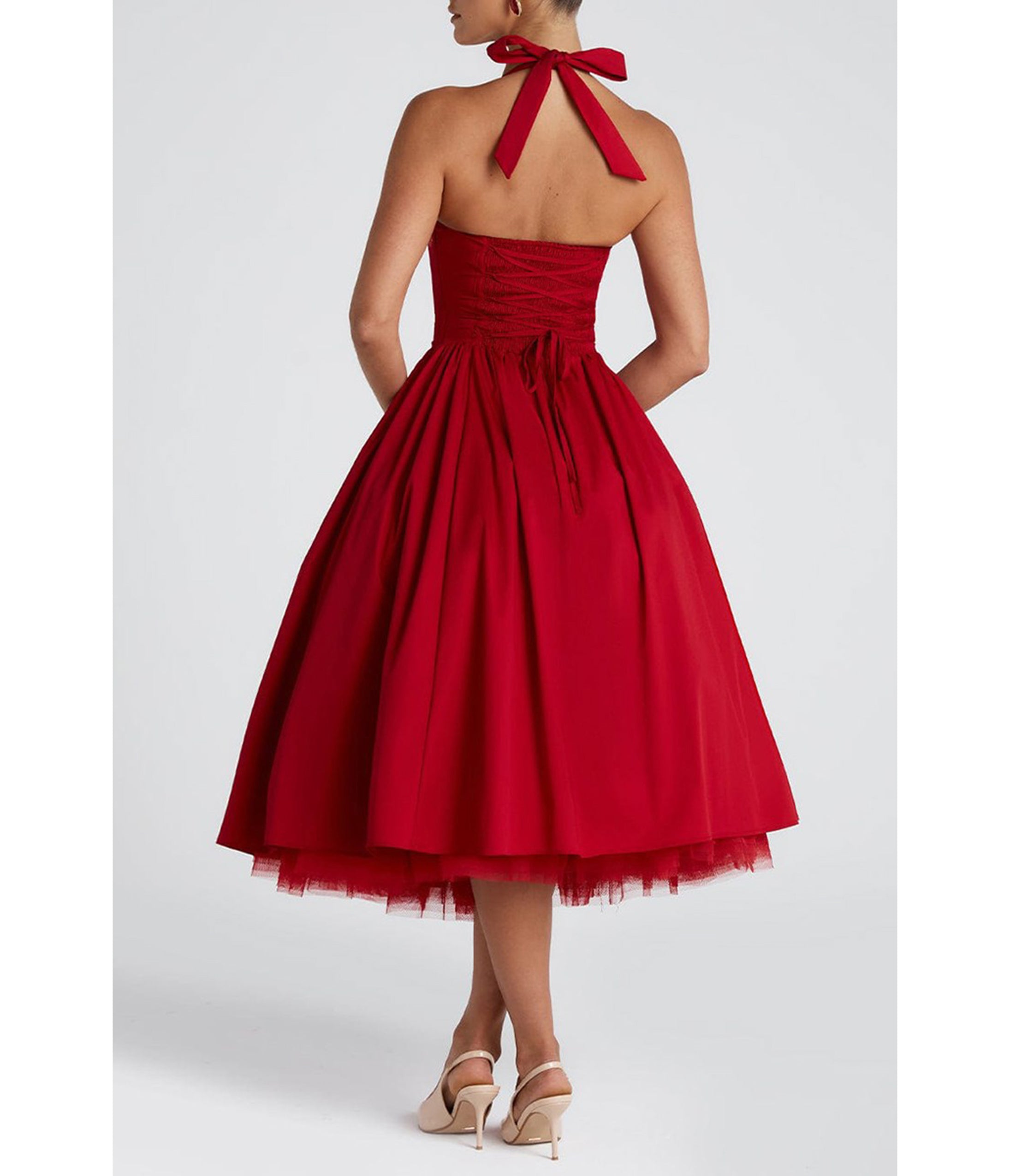 Red Halter Flare Midi Dress - Small Red Halter Flare Midi Dress - Small
