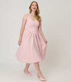 Light Pink Halter Flare Midi Dress