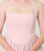 Light Pink Halter Flare Midi Dress