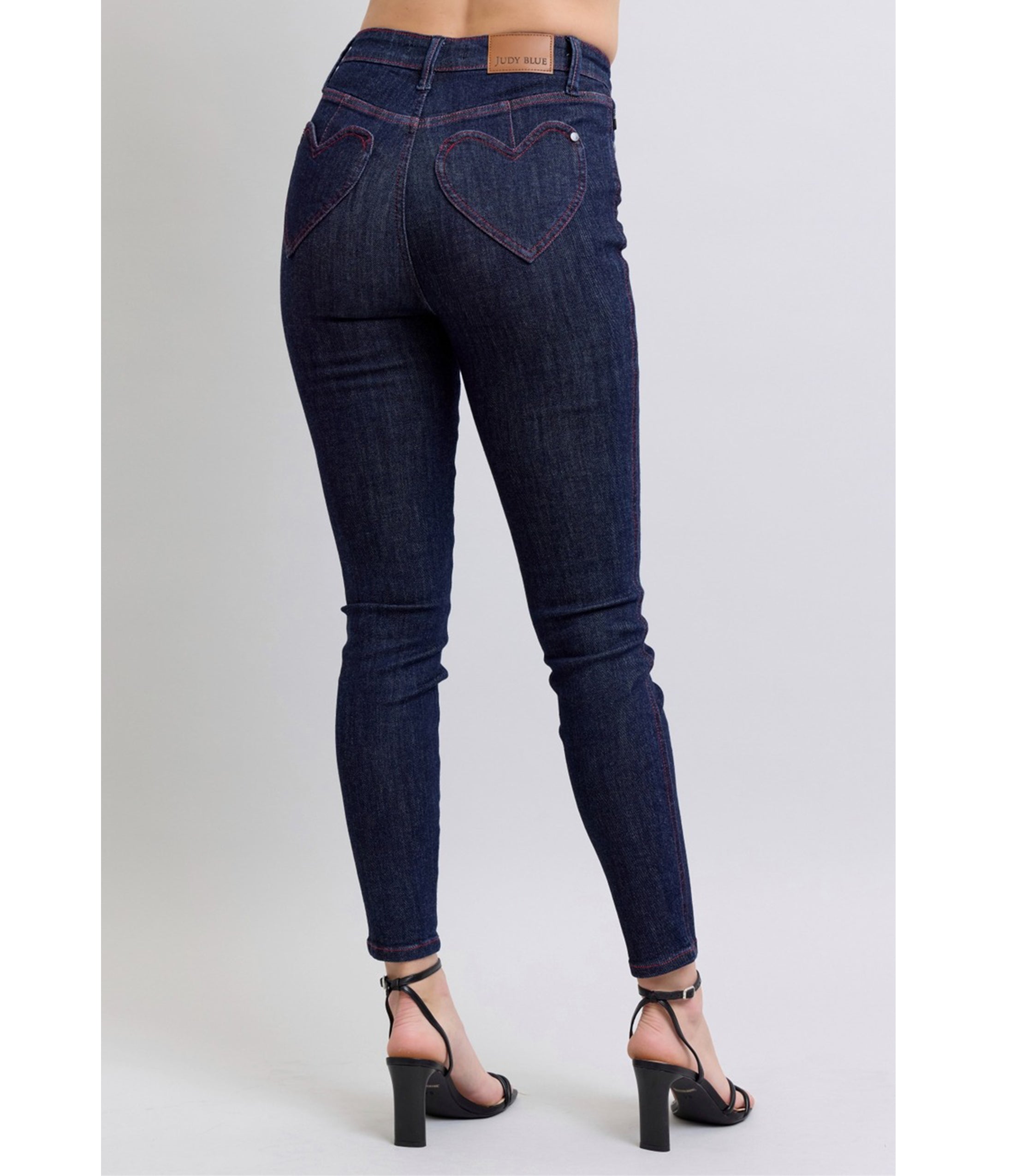 Dark Blue Denim Heart Pocket Skinny Jeans