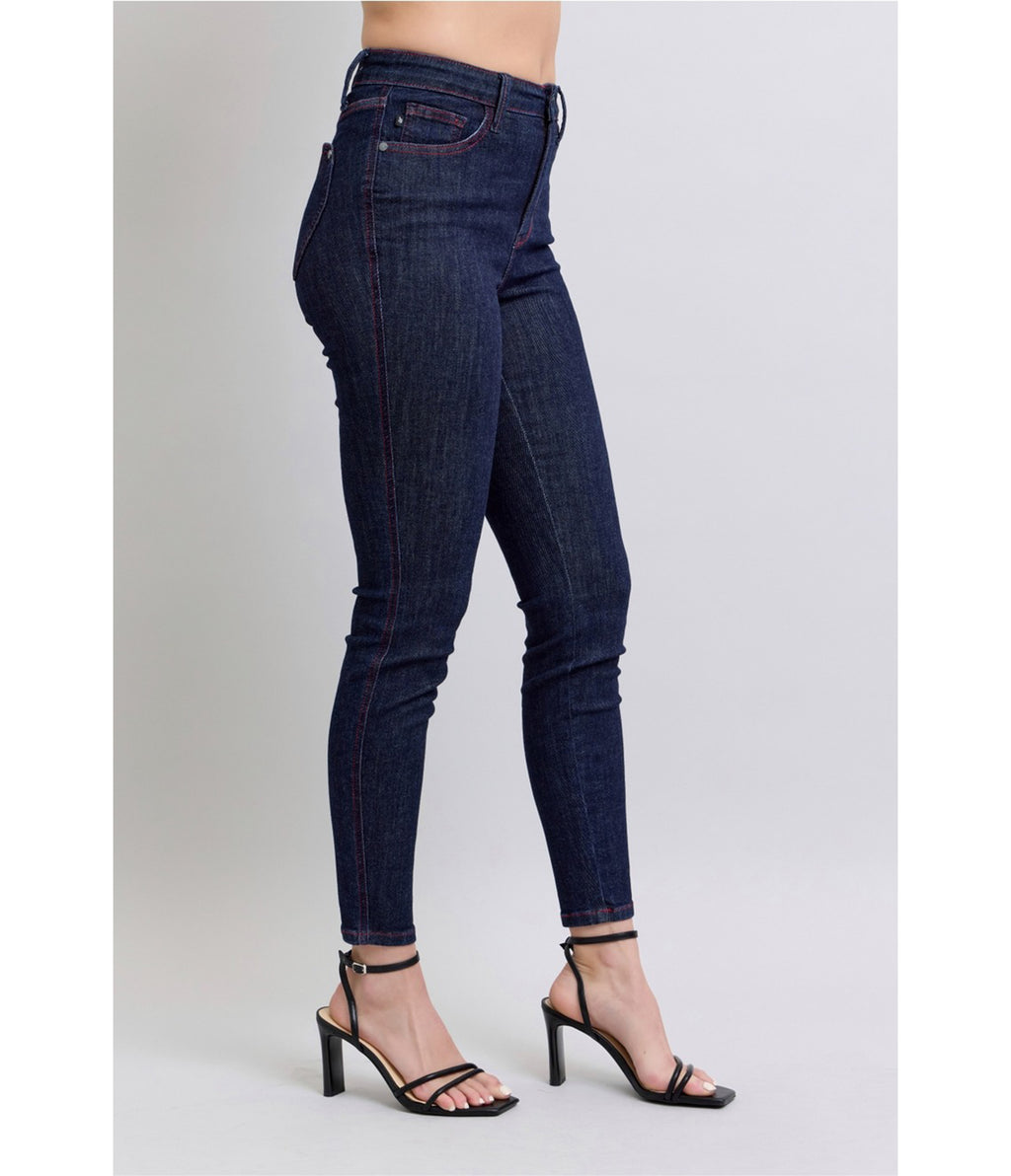 Dark Blue Denim Heart Pocket Skinny Jeans