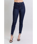 Dark Blue Denim Heart Pocket Skinny Jeans