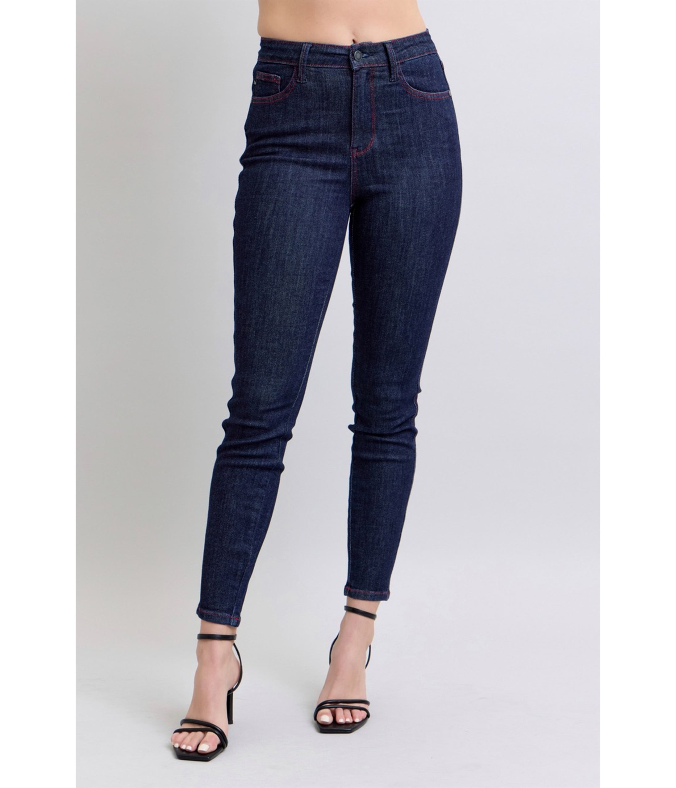 Dark Blue Denim Heart Pocket Skinny Jeans