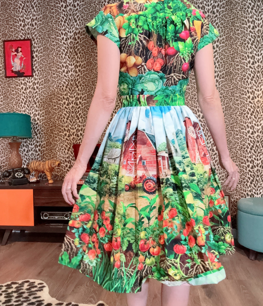 Bernie Dexter Multicolor Farm Harvest Print Swing Dress